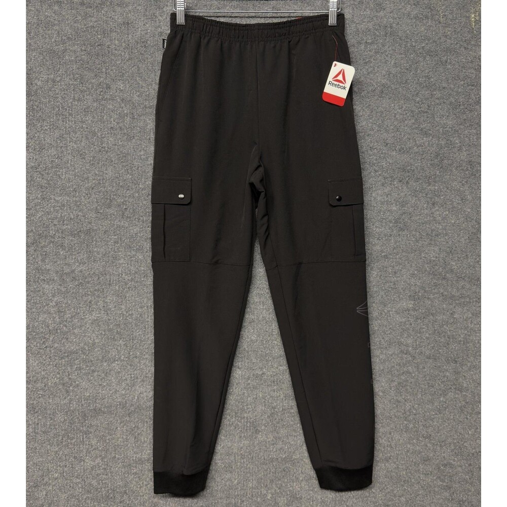 Reebok Lock-On Woven Jogger Pants Boys (18) 2XL Black Cargo Slim Athletic Youth